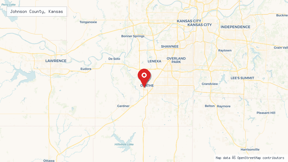 Street map of Johnson County, Kansas with location pin