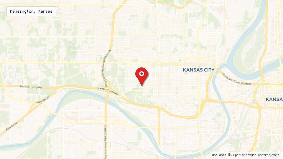 Street map of Kensington, Kansas with location pin