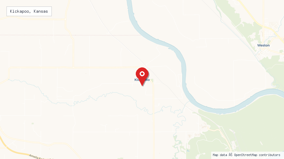 Street map of Kickapoo, Kansas with location pin