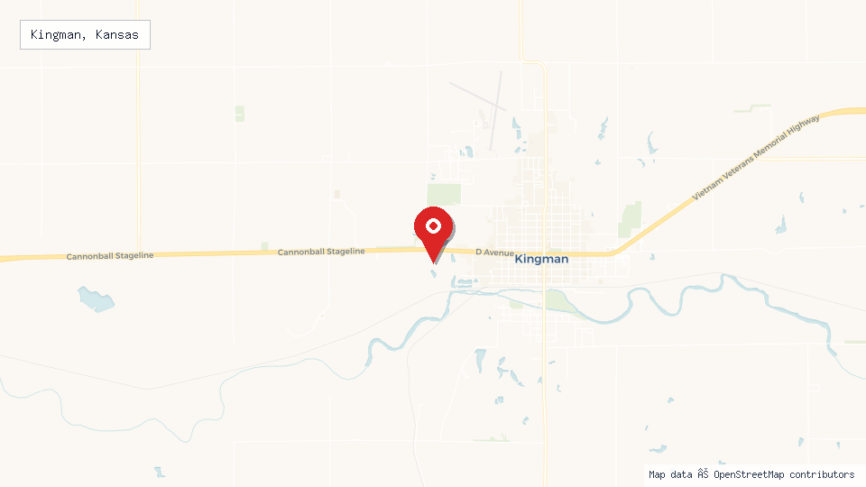 Street map of Kingman, Kansas with location pin