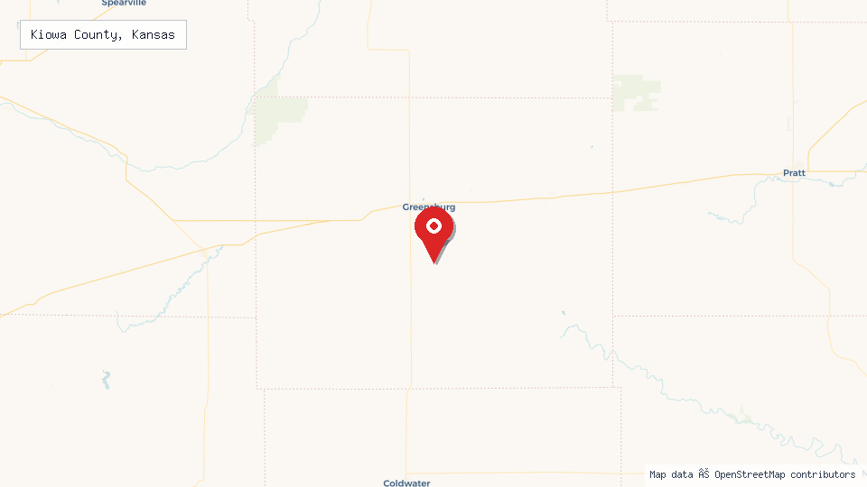 Street map of Kiowa County, Kansas with location pin