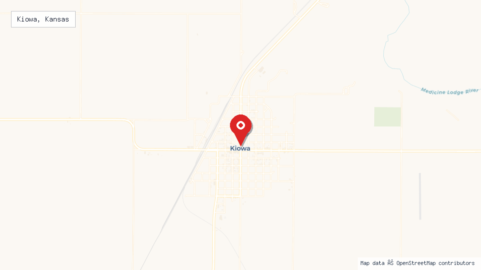 Street map of Kiowa, Kansas with location pin