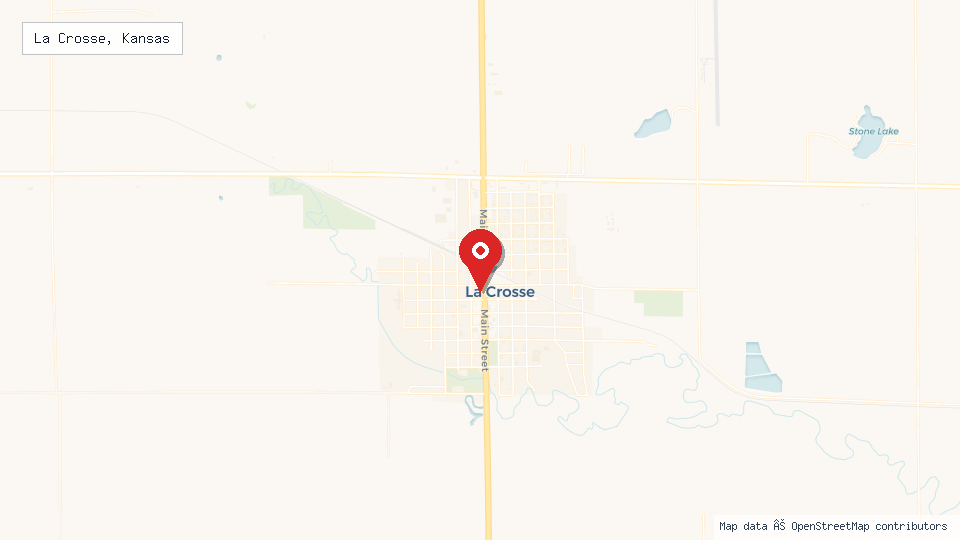 Street map of La Crosse, Kansas with location pin