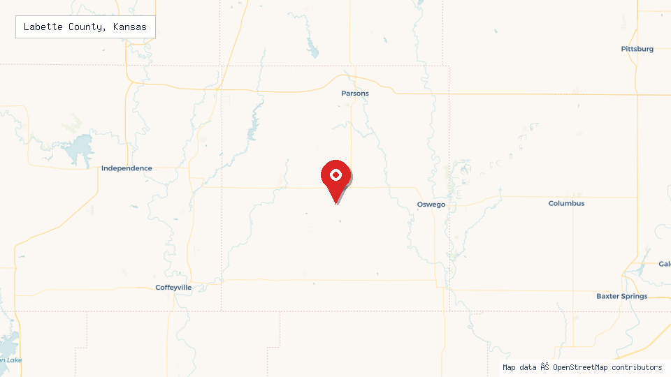 Street map of Labette County, Kansas with location pin