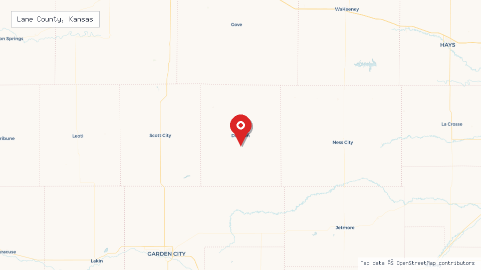 Street map of Lane County, Kansas with location pin
