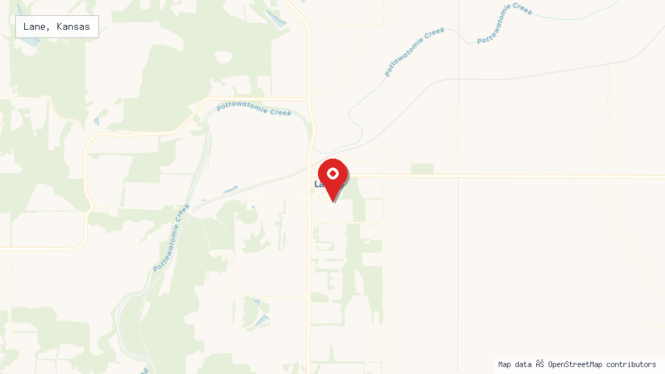 Street map of Lane, Kansas with location pin