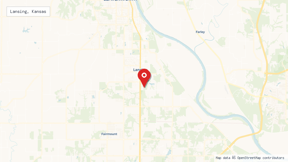 Street map of Lansing, Kansas with location pin