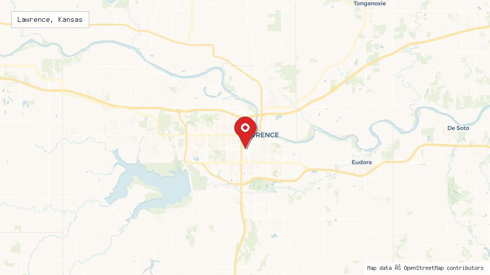 Street map of Lawrence, Kansas with location pin