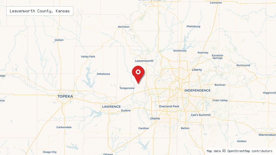 Street map of Leavenworth County, Kansas with location pin