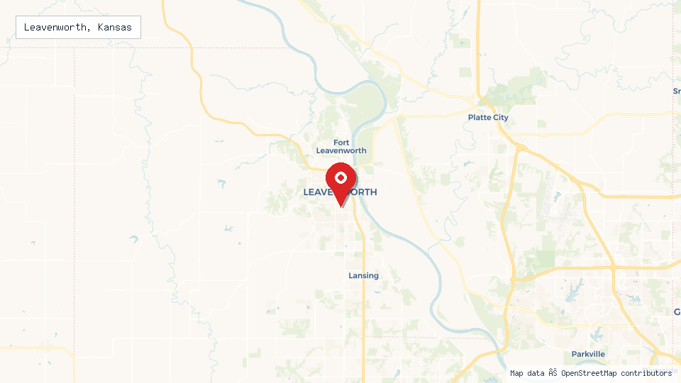 Street map of Leavenworth, Kansas with location pin