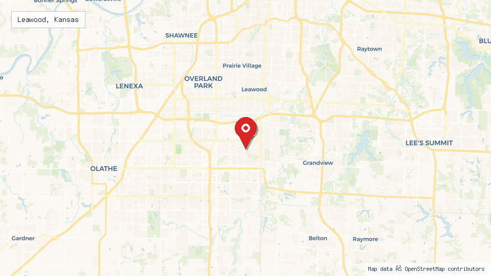Street map of Leawood, Kansas with location pin