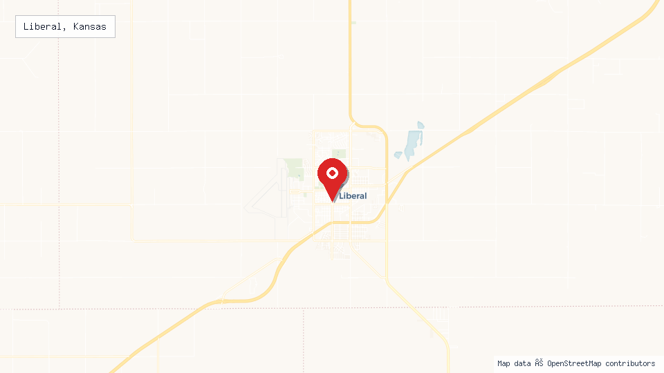 Street map of Liberal, Kansas with location pin