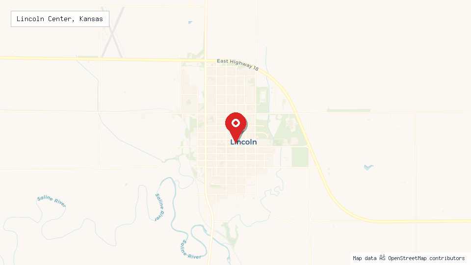Street map of Lincoln Center, Kansas with location pin