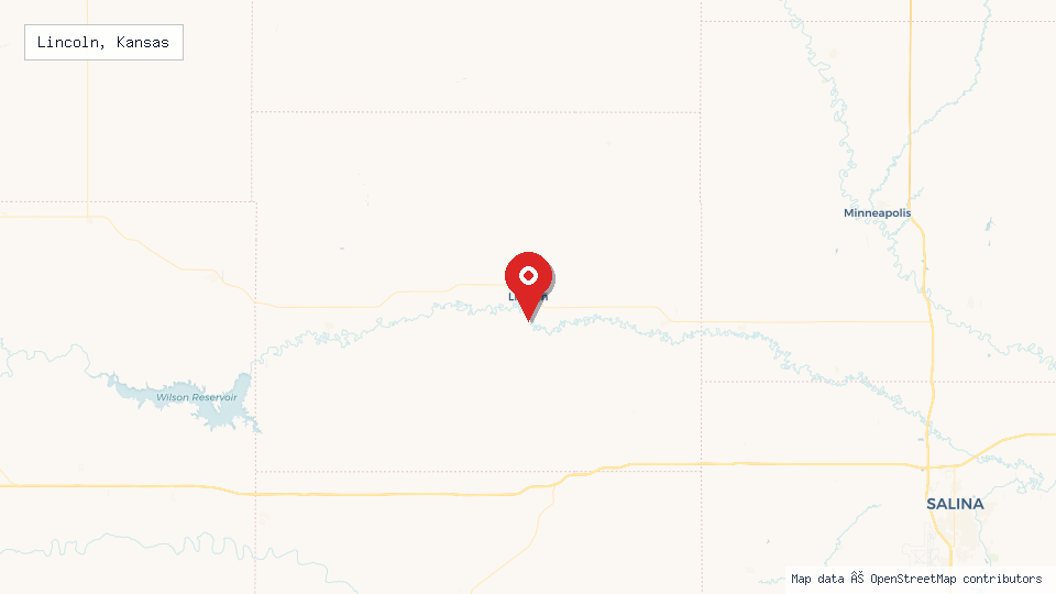 Street map of Lincoln, Kansas with location pin