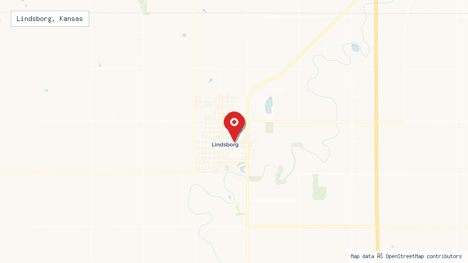Street map of Lindsborg, Kansas with location pin