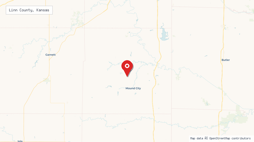 Street map of Linn County, Kansas with location pin