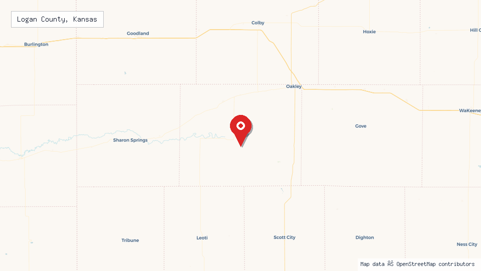 Street map of Logan County, Kansas with location pin