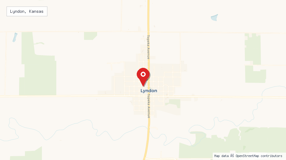 Street map of Lyndon, Kansas with location pin