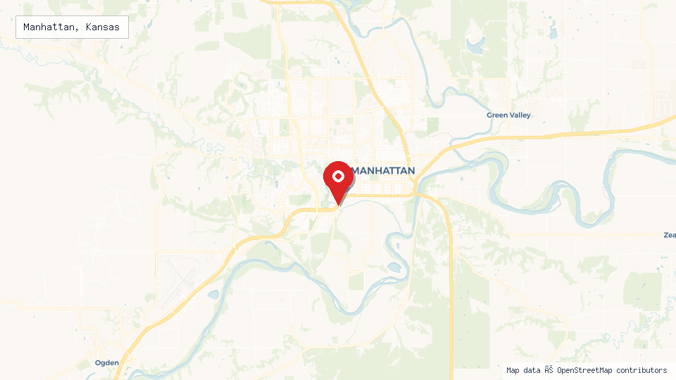 Street map of Manhattan, Kansas with location pin