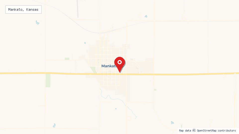 Street map of Mankato, Kansas with location pin