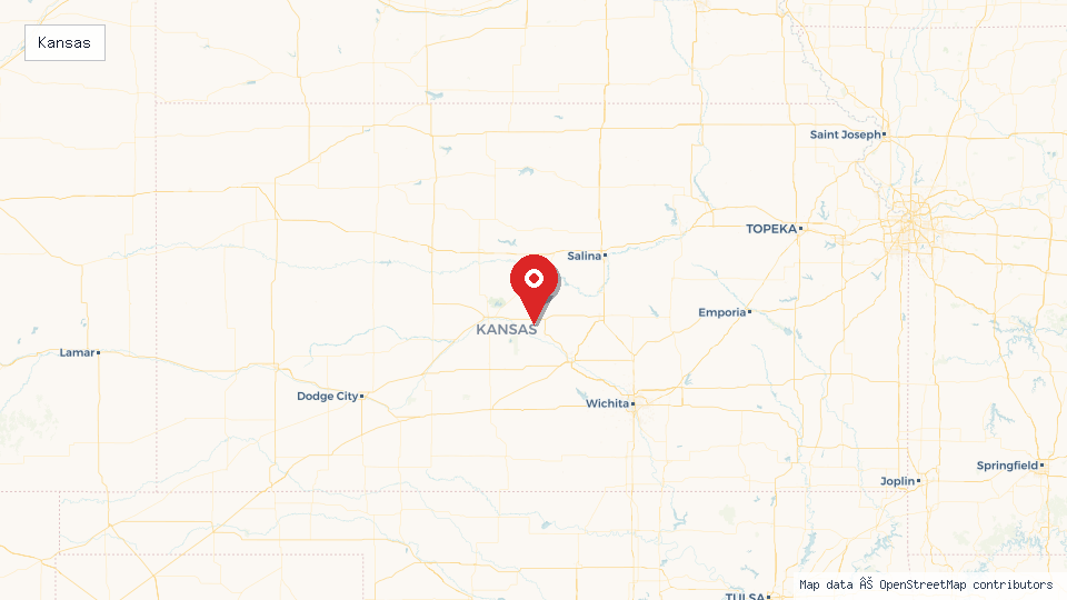 Street map of Kansas with location pin
