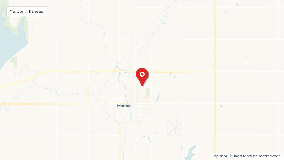 Street map of Marion, Kansas with location pin