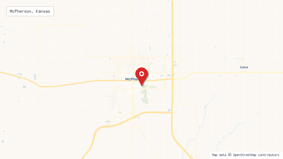 Street map of McPherson, Kansas with location pin