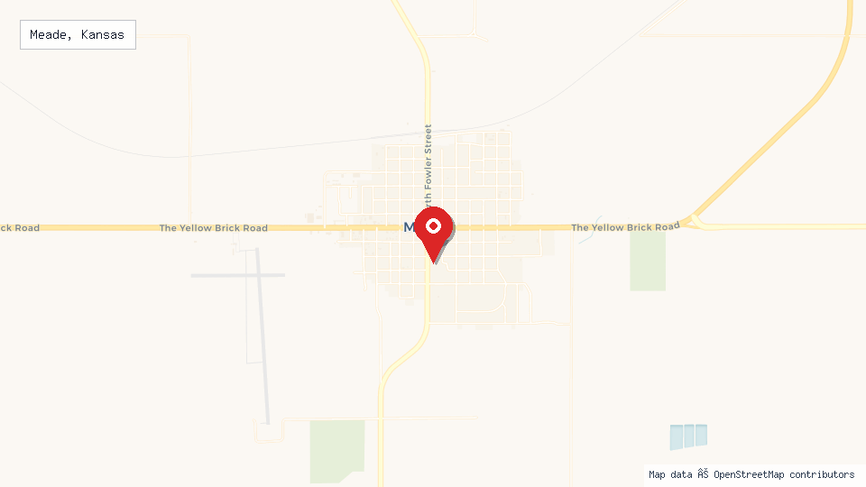 Street map of Meade, Kansas with location pin