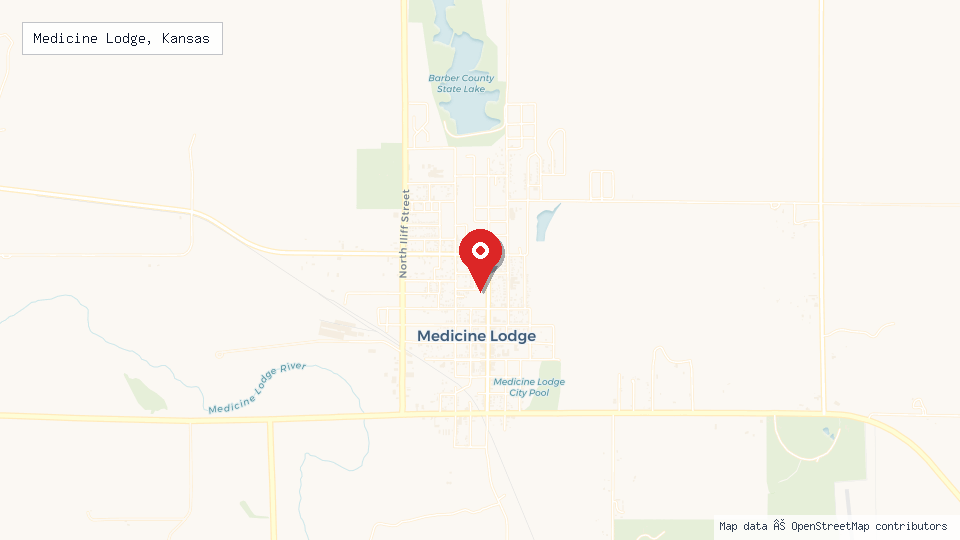 Street map of Medicine Lodge, Kansas with location pin