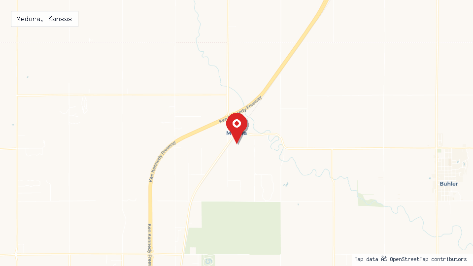 Street map of Medora, Kansas with location pin
