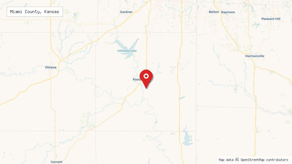 Street map of Miami County, Kansas with location pin