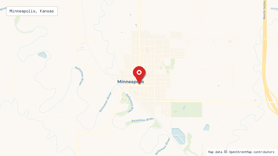 Street map of Minneapolis, Kansas with location pin