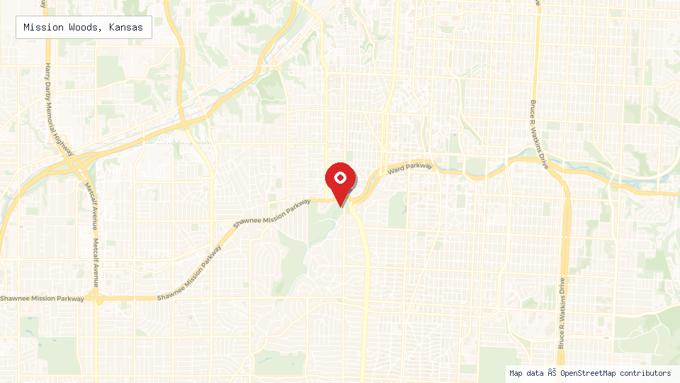 Street map of Mission Woods, Kansas with location pin