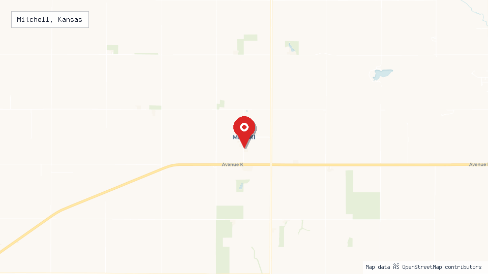 Street map of Mitchell, Kansas with location pin
