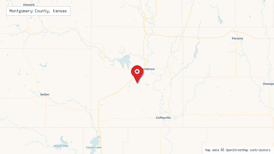 Street map of Montgomery County, Kansas with location pin