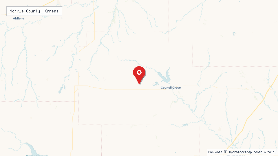 Street map of Morris County, Kansas with location pin