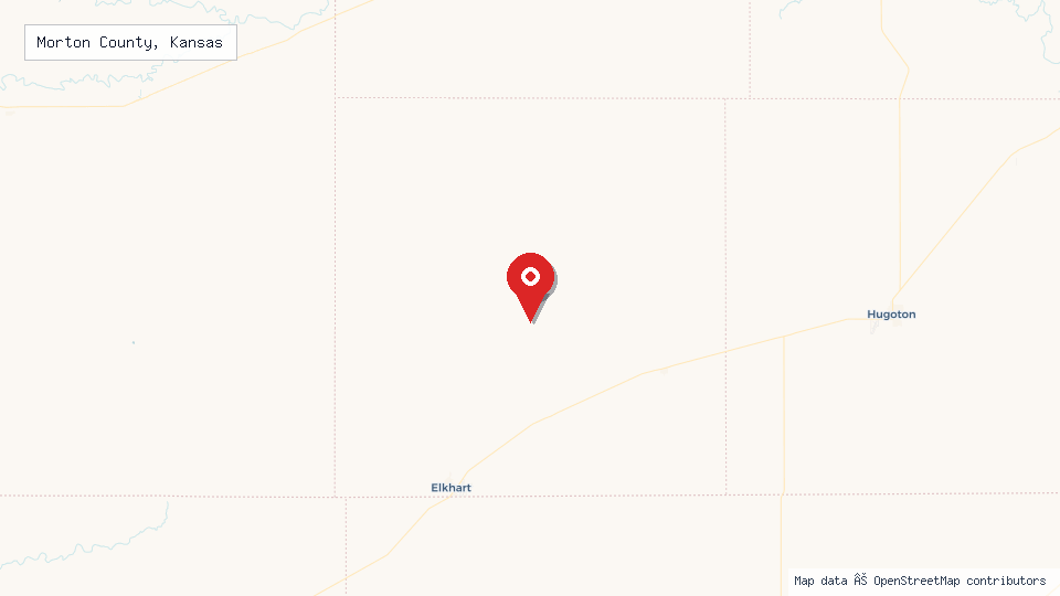 Street map of Morton County, Kansas with location pin