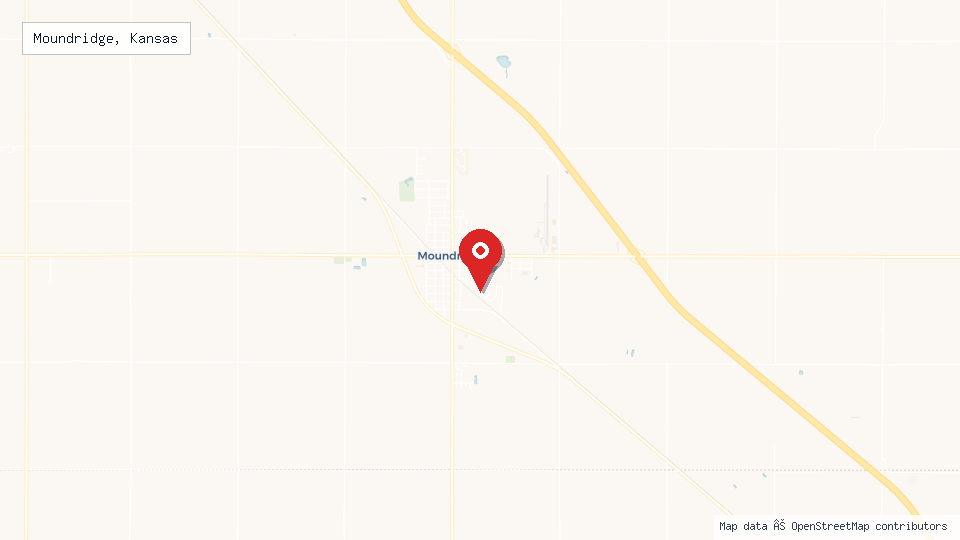 Street map of Moundridge, Kansas with location pin