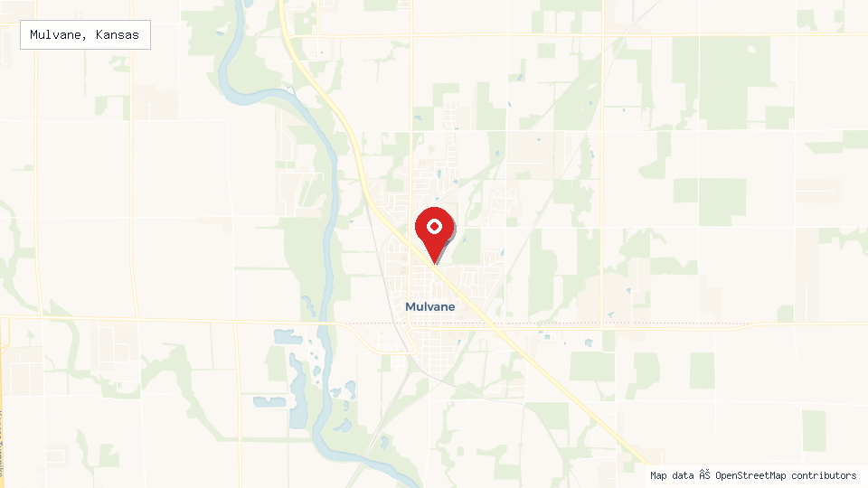 Street map of Mulvane, Kansas with location pin