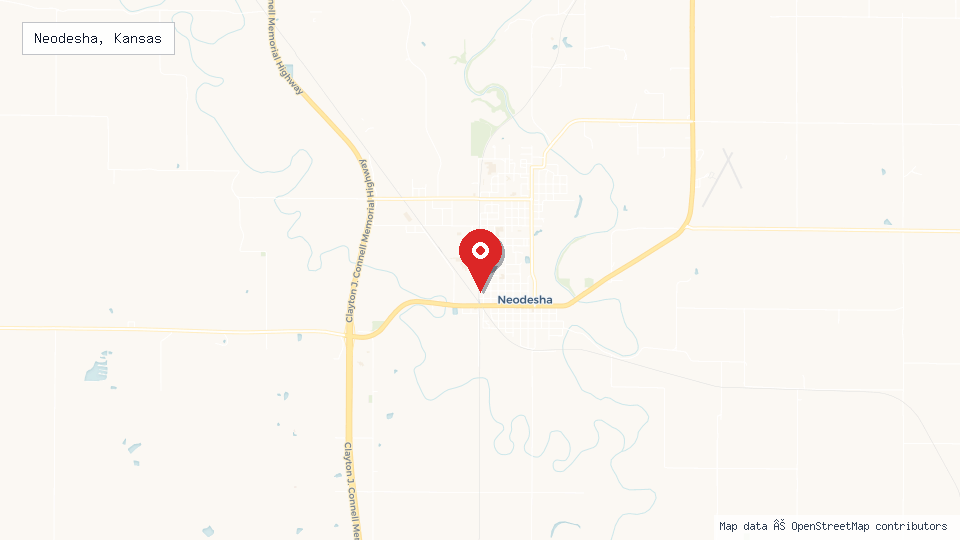 Street map of Neodesha, Kansas with location pin