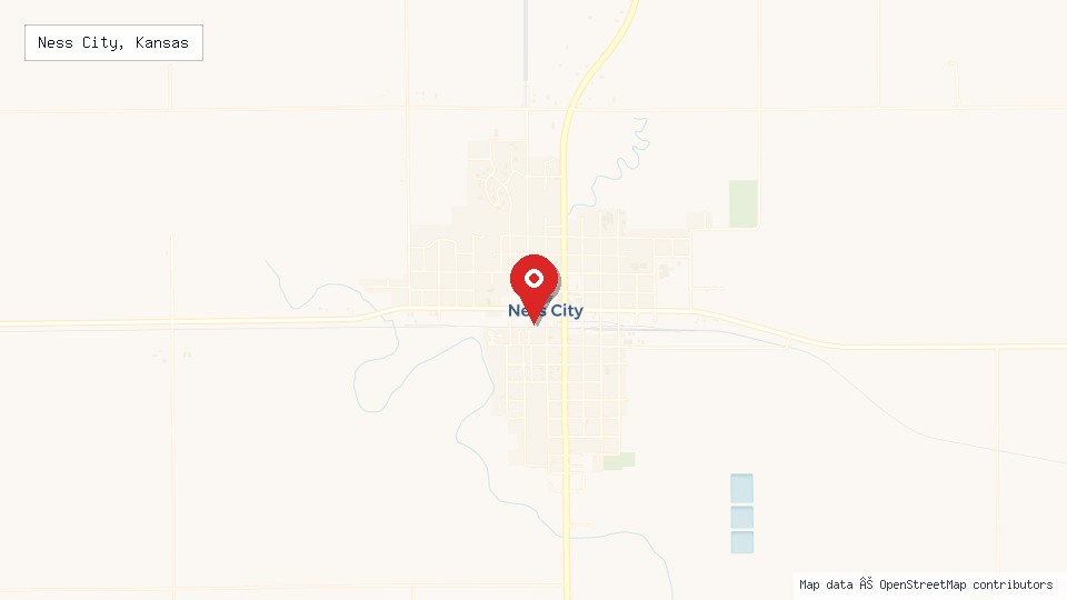 Street map of Ness City, Kansas with location pin