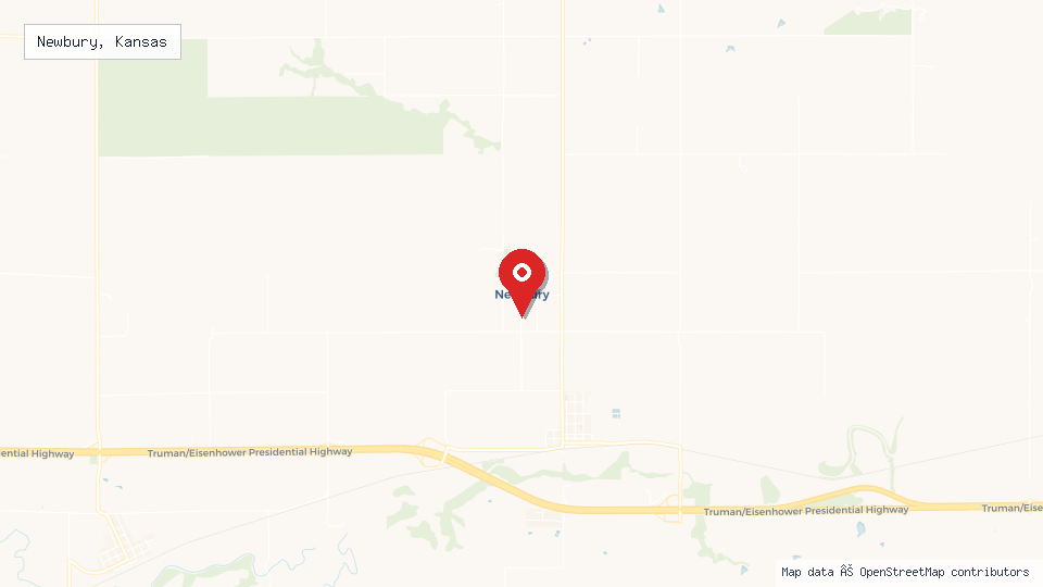 Street map of Newbury, Kansas with location pin