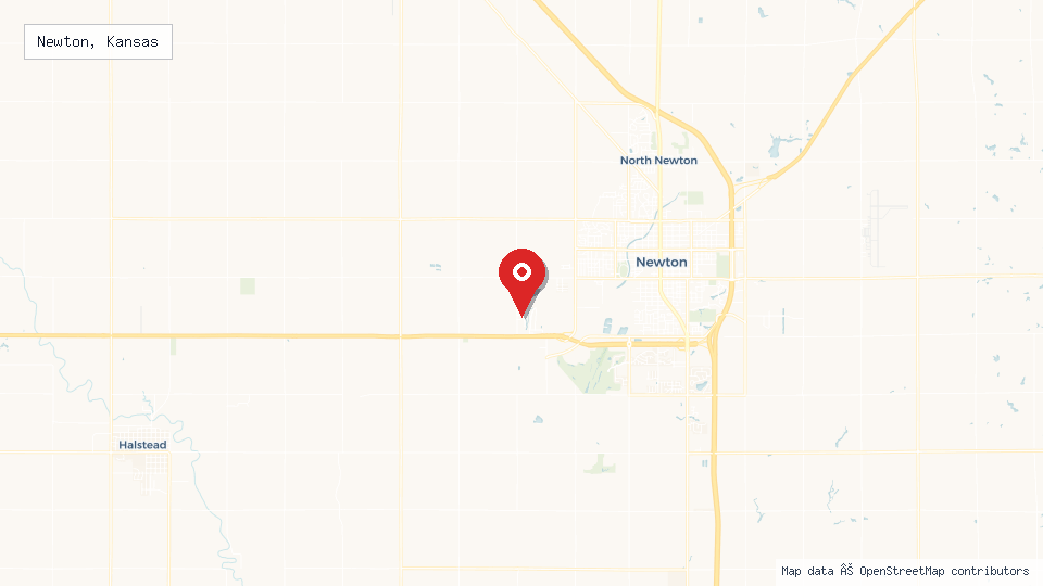 Street map of Newton, Kansas with location pin