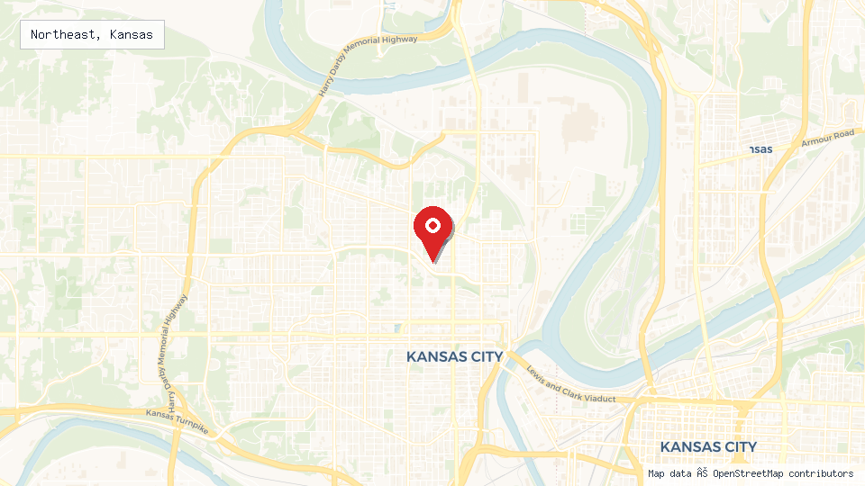 Street map of Northeast, Kansas with location pin