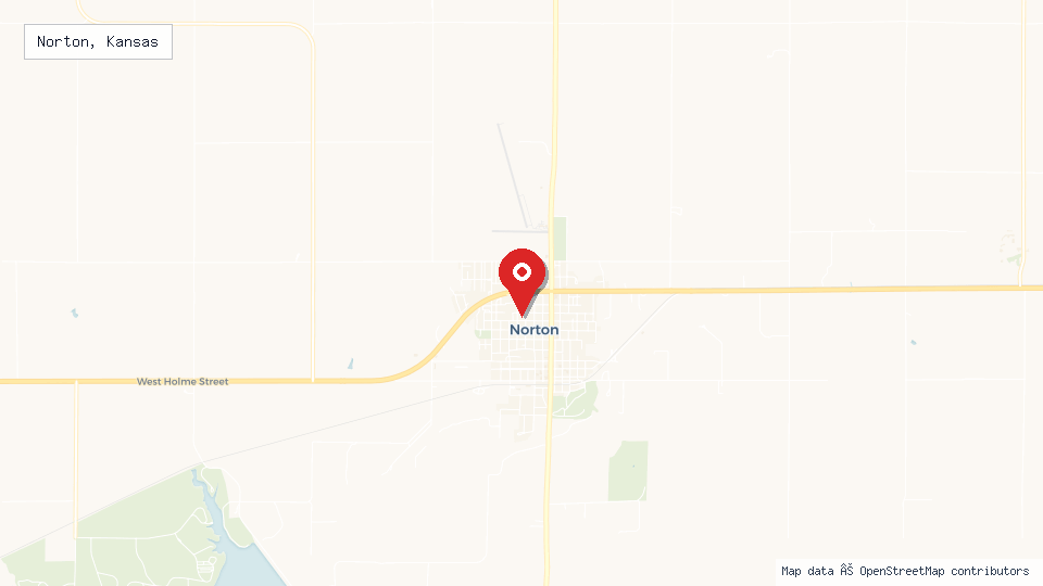 Street map of Norton, Kansas with location pin