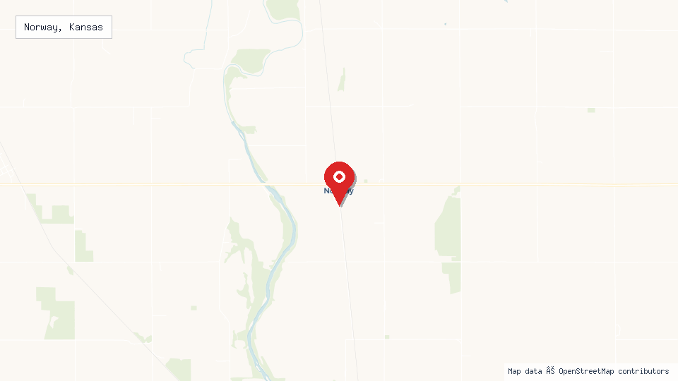 Street map of Norway, Kansas with location pin