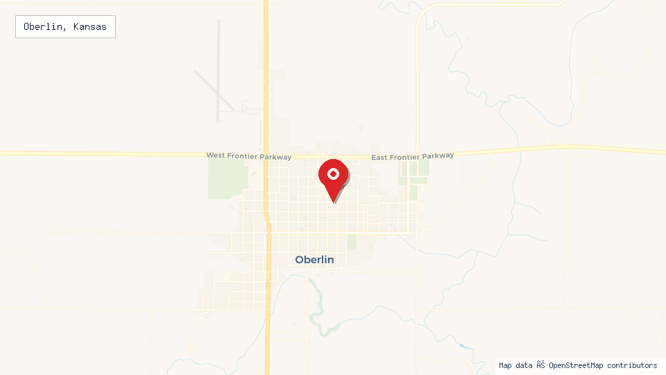 Street map of Oberlin, Kansas with location pin