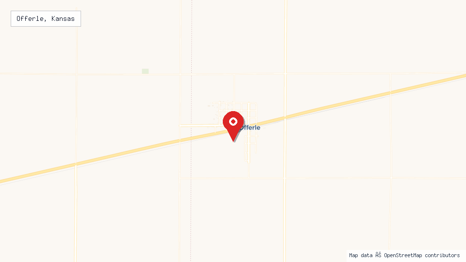 Street map of Offerle, Kansas with location pin