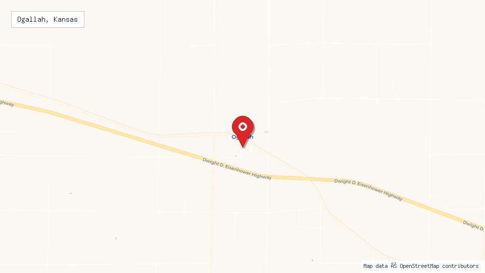 Street map of Ogallah, Kansas with location pin