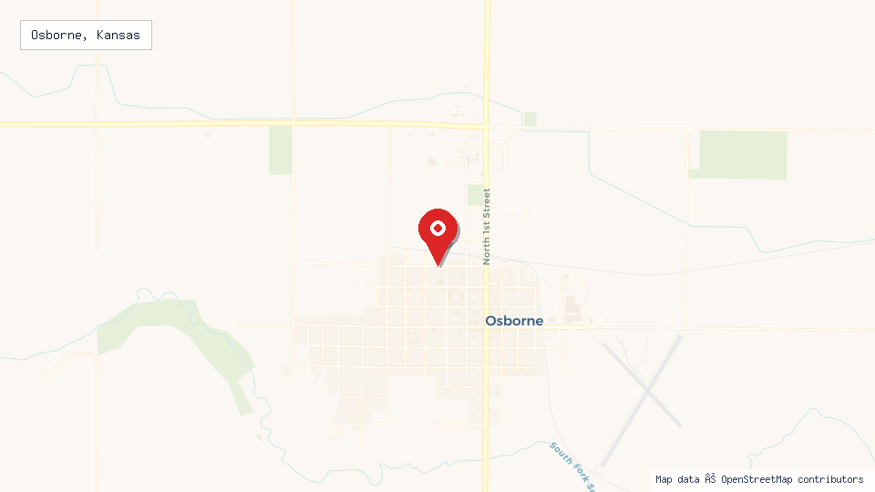 Street map of Osborne, Kansas with location pin